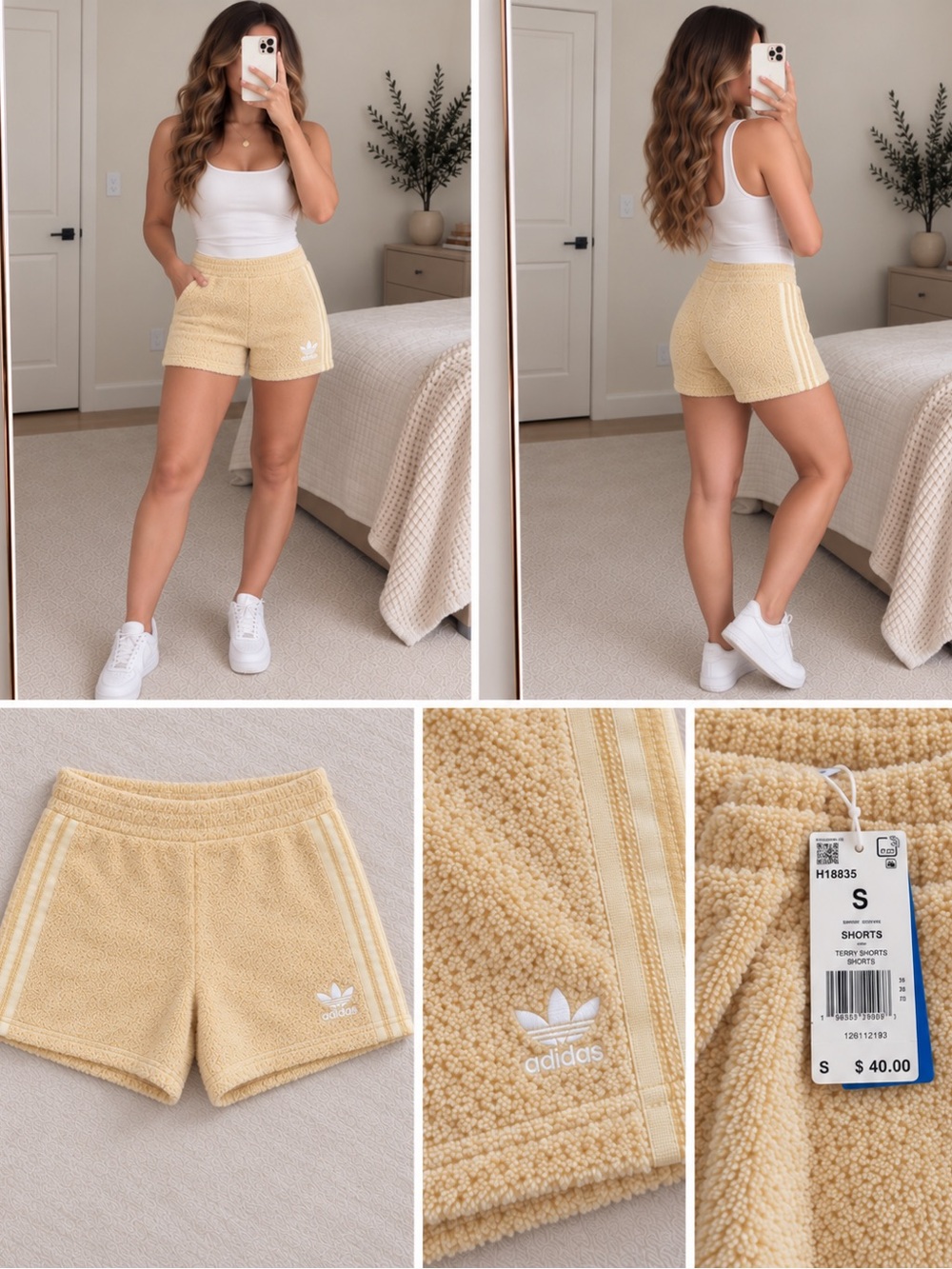 adidas Women's Pale Yellow Sherpa Athletic Shorts